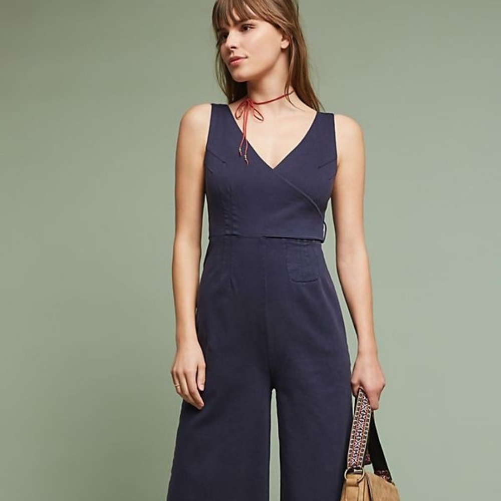 Anthropologie Navy Blue Chino Jumpsuit